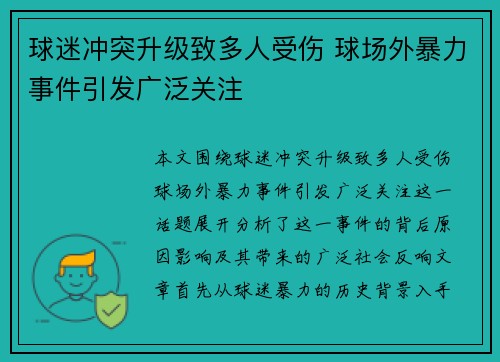 球迷冲突升级致多人受伤 球场外暴力事件引发广泛关注